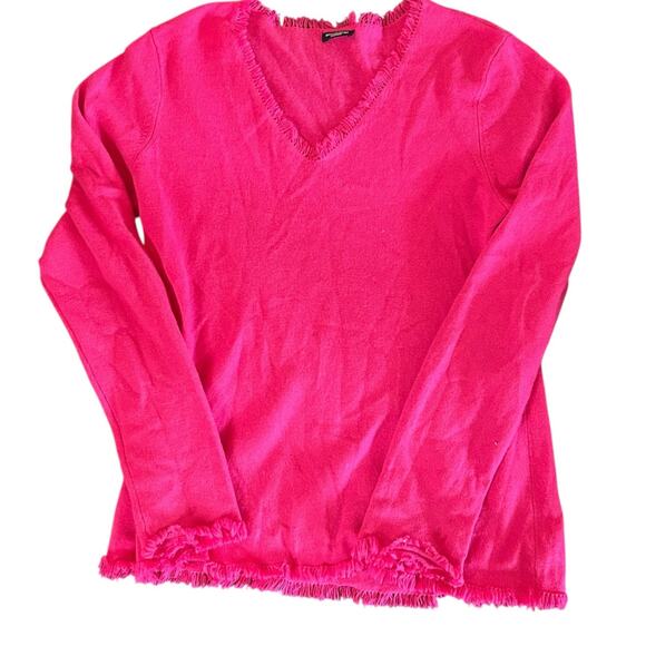 Magaschoni Cashmere Sweater V-Neck Pullover Size Medium Fringe Trim Career Soft - Picture 1 of 4